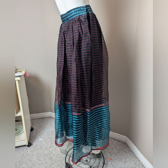 Vintage 1960s Ruth Statner Sheer Stripe Maxi Skirt Blue Red Black Lined High Wai - Picture 7 of 11